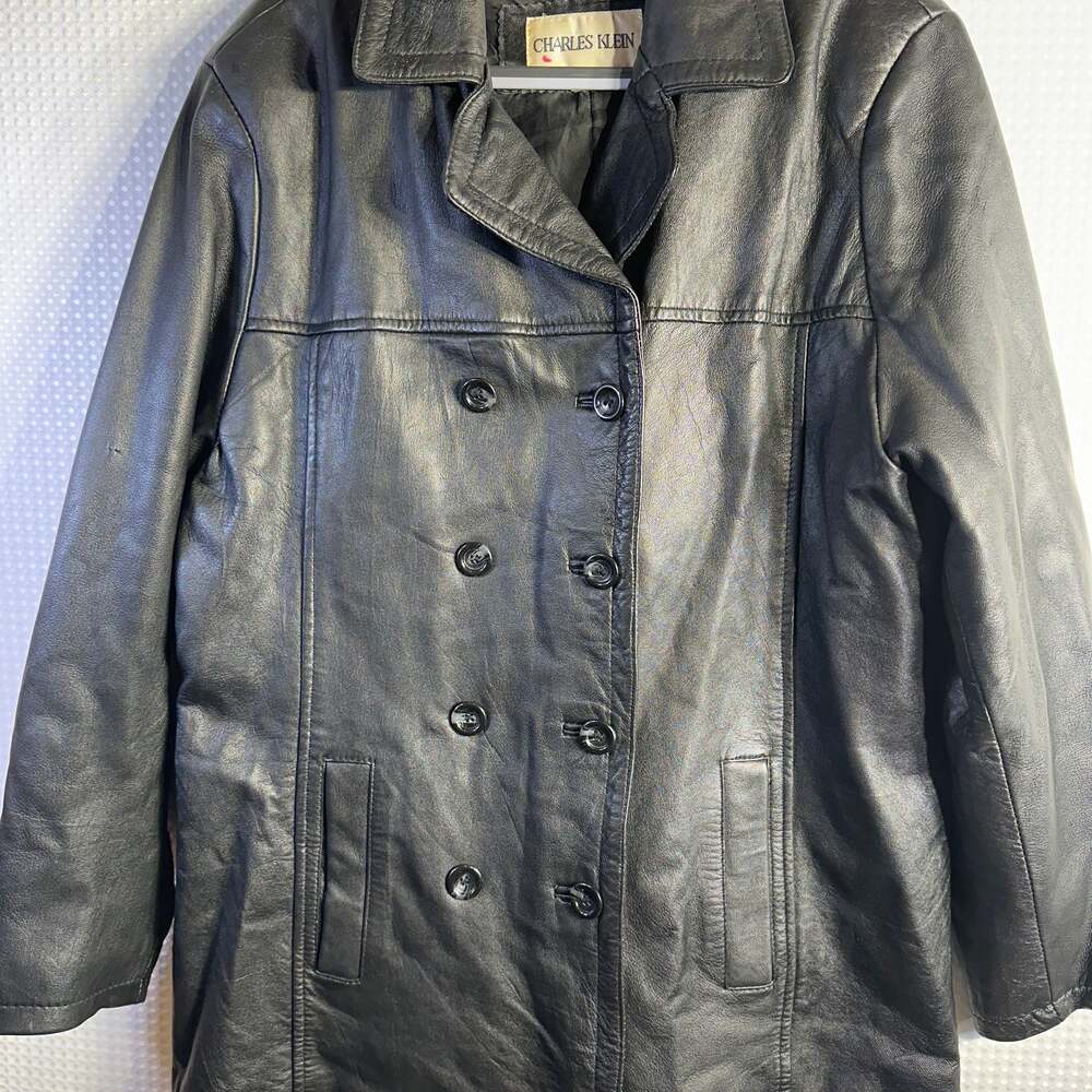 Charles Klein Black Genuine Leather Jacket Button Up Blazer